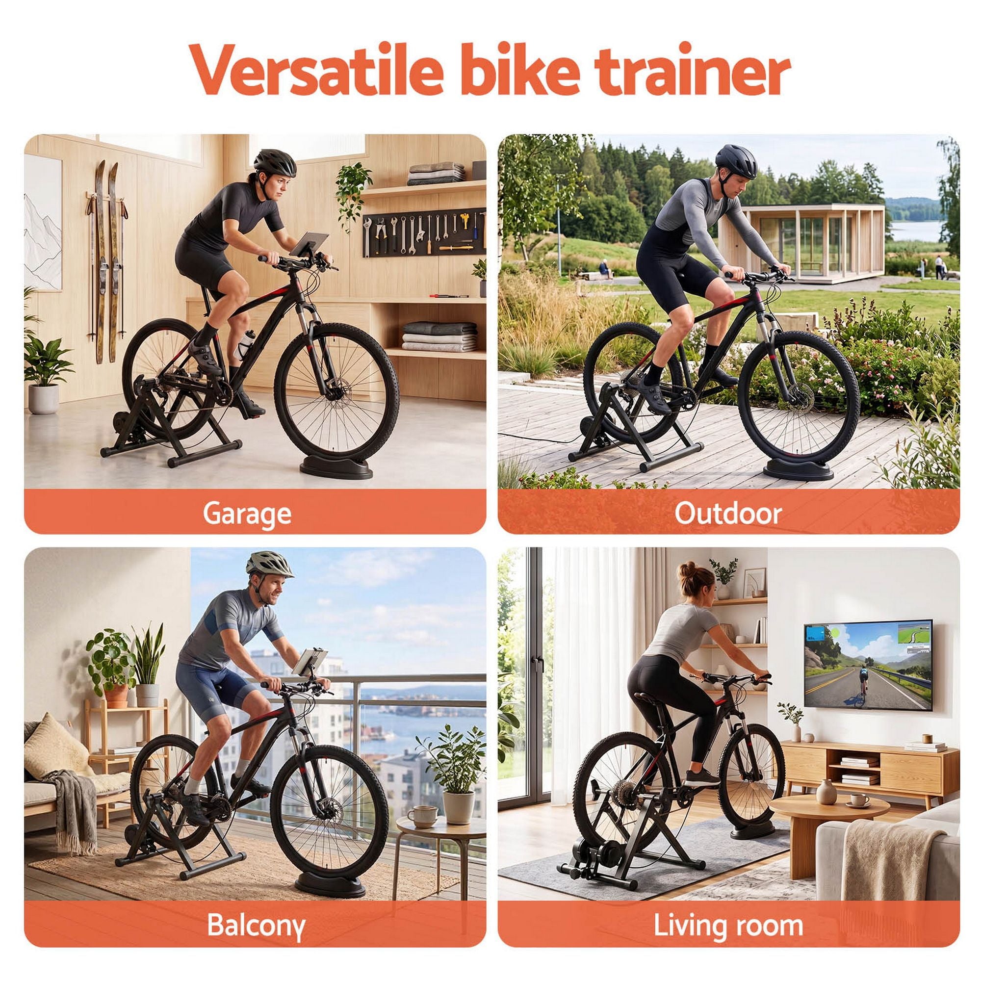 Everfit Bike Trainer Stand Indoor Riding Bicycle 6 Level Cycling Home Gym Black