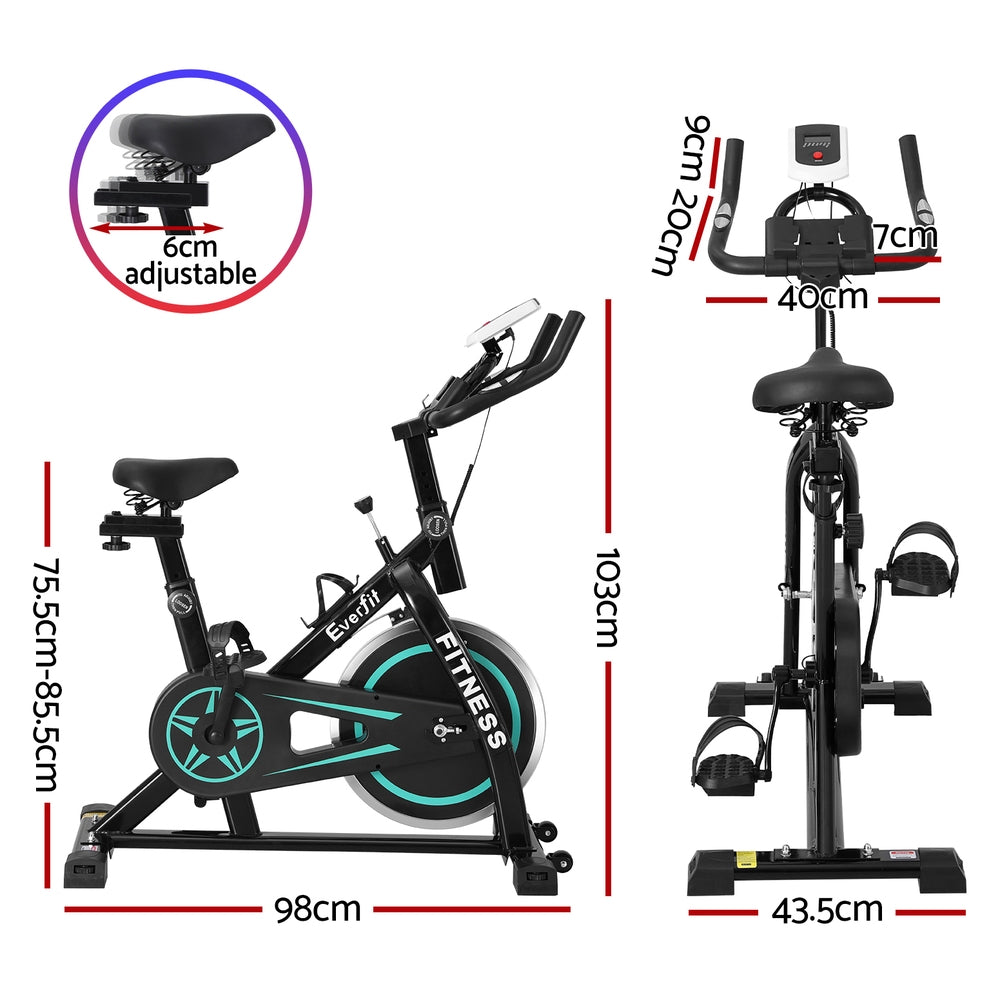 Exercise Bikes: Everfit Spin Bike Exercise Bike 10kg Flywheel Fitness Home Gym 150kg capacity