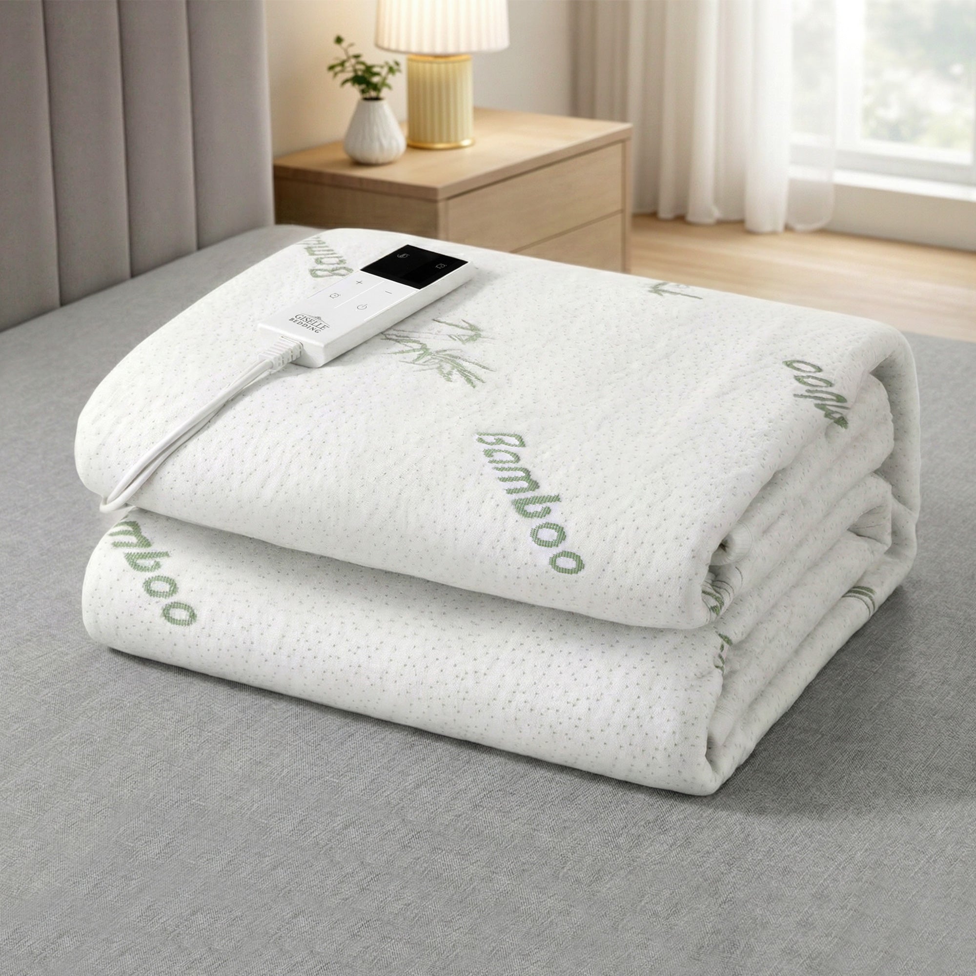 Blankets & Throws: Giselle Electric Blanket Bamboo Fabric King Single Fitted Heated Pad Underlay Washable Winter