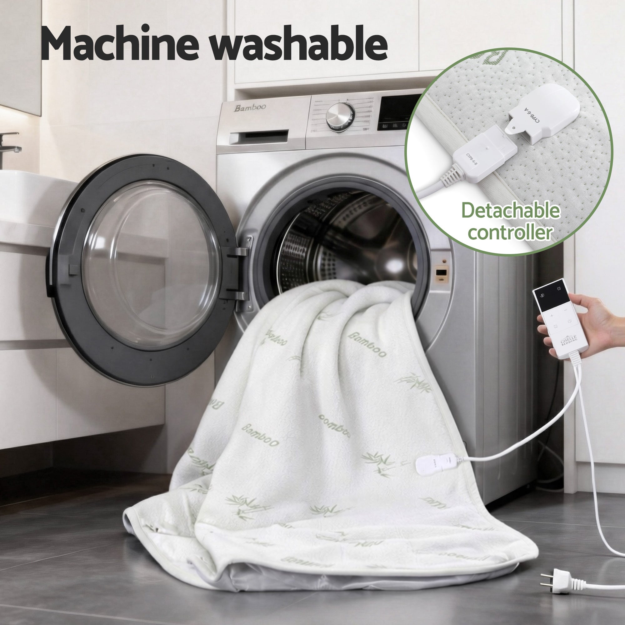 Blankets & Throws: Giselle Electric Blanket Bamboo Fabric King Single Fitted Heated Pad Underlay Washable Winter