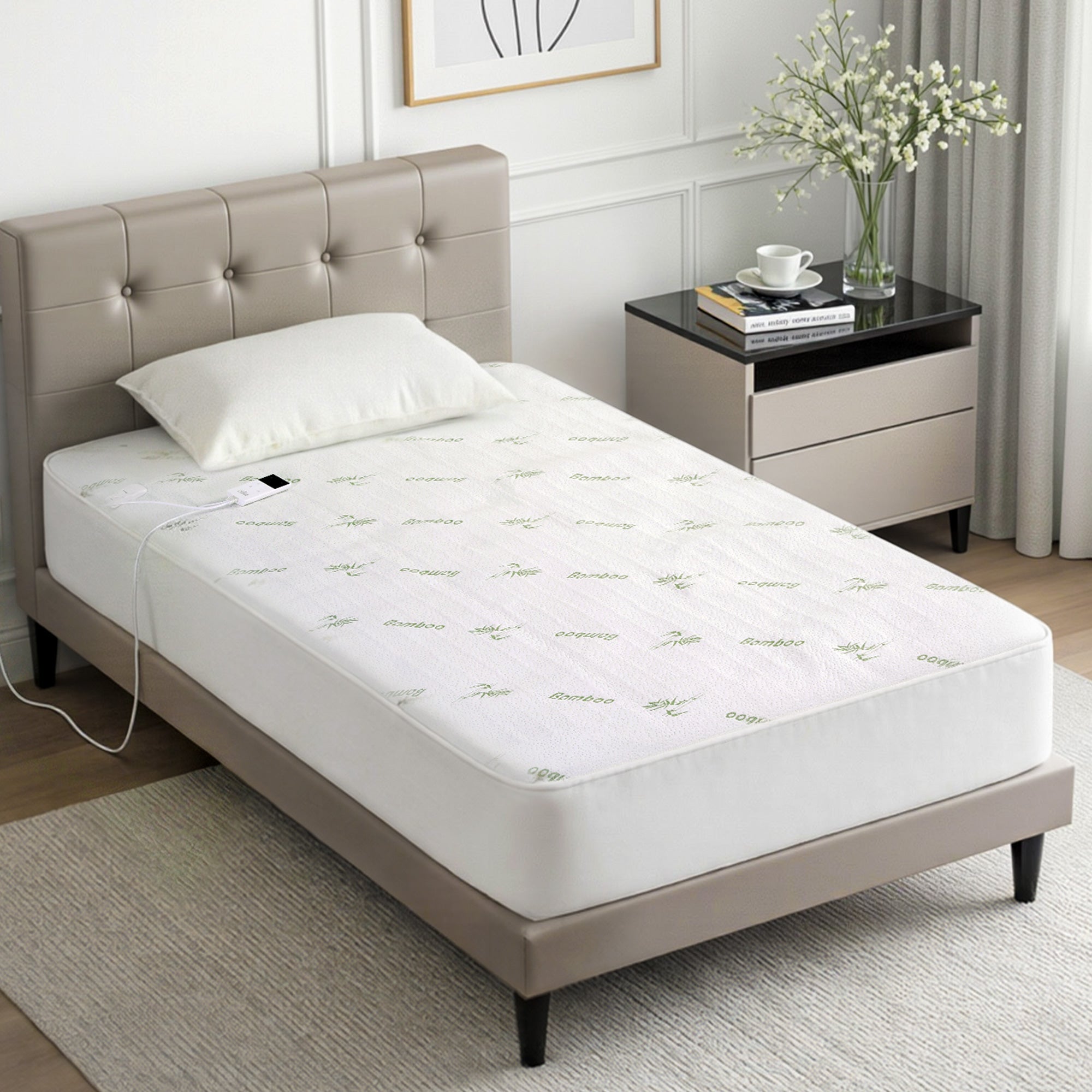 Blankets & Throws: Giselle Electric Blanket Bamboo Fabric King Single Fitted Heated Pad Underlay Washable Winter