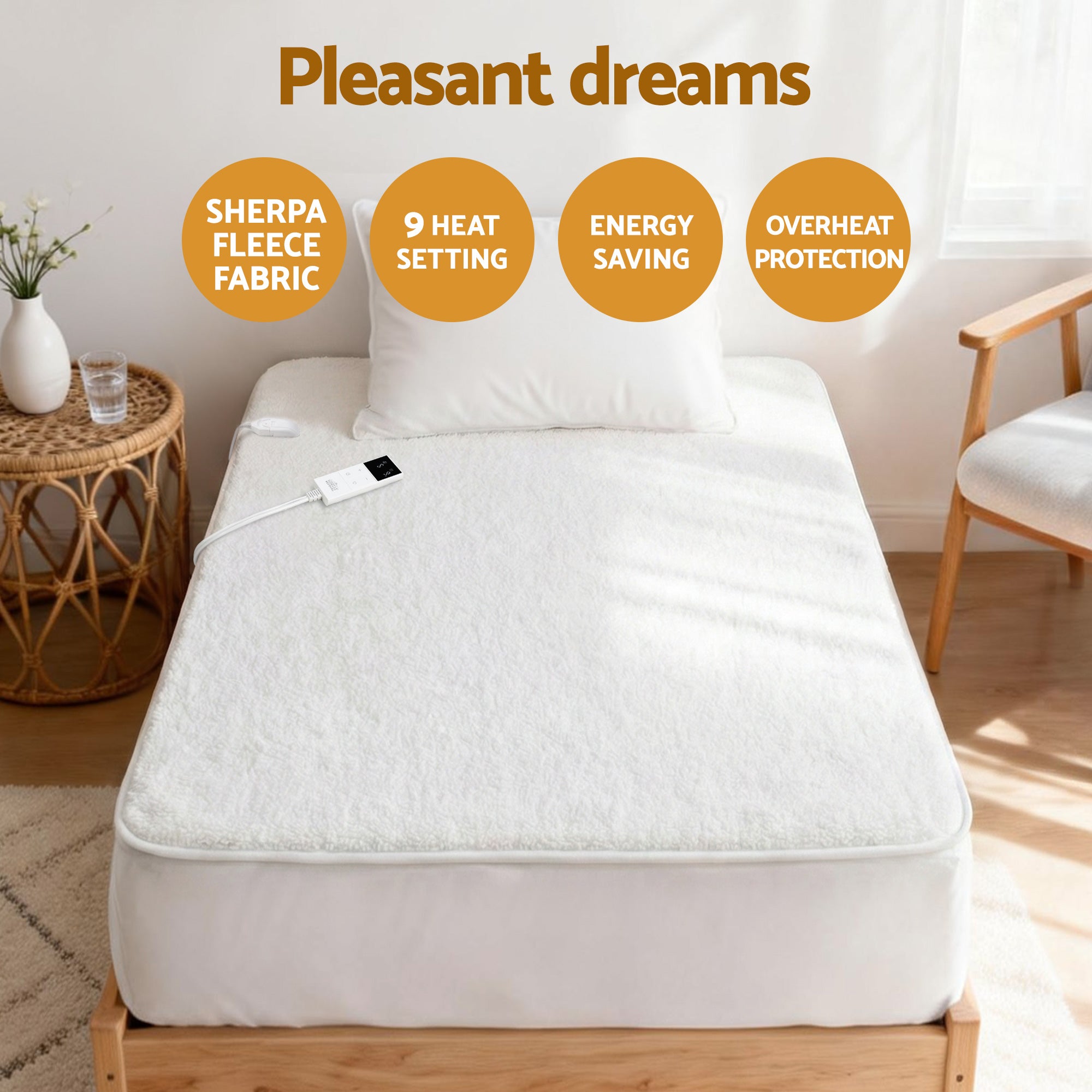 Blankets & Throws: Giselle Electric Blanket LED Remote Sherpa Fleece Underlay Fully Fitted Machine Washable King Single