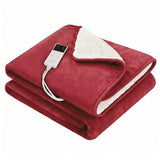 Blankets & Throws: Giselle Electric Throw Rug Double Size 200x180cm Fleece Flannel Heated Blanket Burgundy