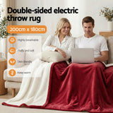 Blankets & Throws: Giselle Electric Throw Rug Double Size 200x180cm Fleece Flannel Heated Blanket Burgundy