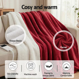 Blankets & Throws: Giselle Electric Throw Rug Double Size 200x180cm Fleece Flannel Heated Blanket Burgundy