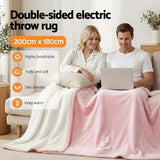 Blankets & Throws: Giselle Electric Throw Rug Double Size 200x180cm Fleece Flannel Heated Blanket Pink