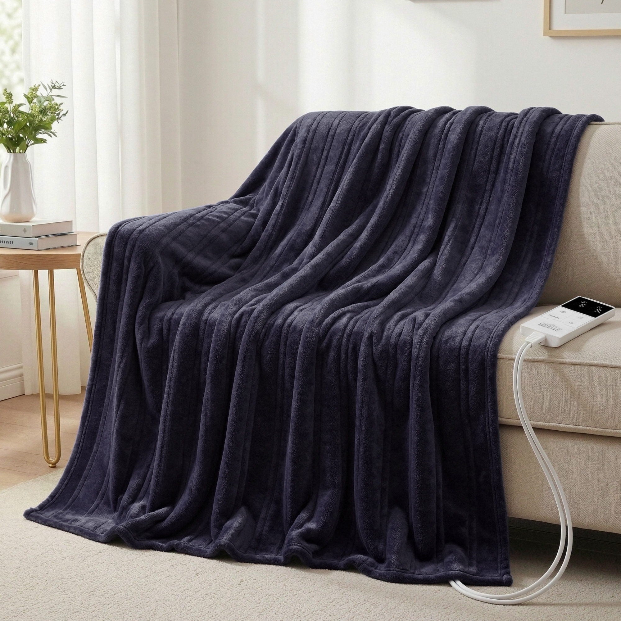 Giselle Electric Throw Rug Double Size 200x180cm Coral Fleece Heated Blanket Charcoal