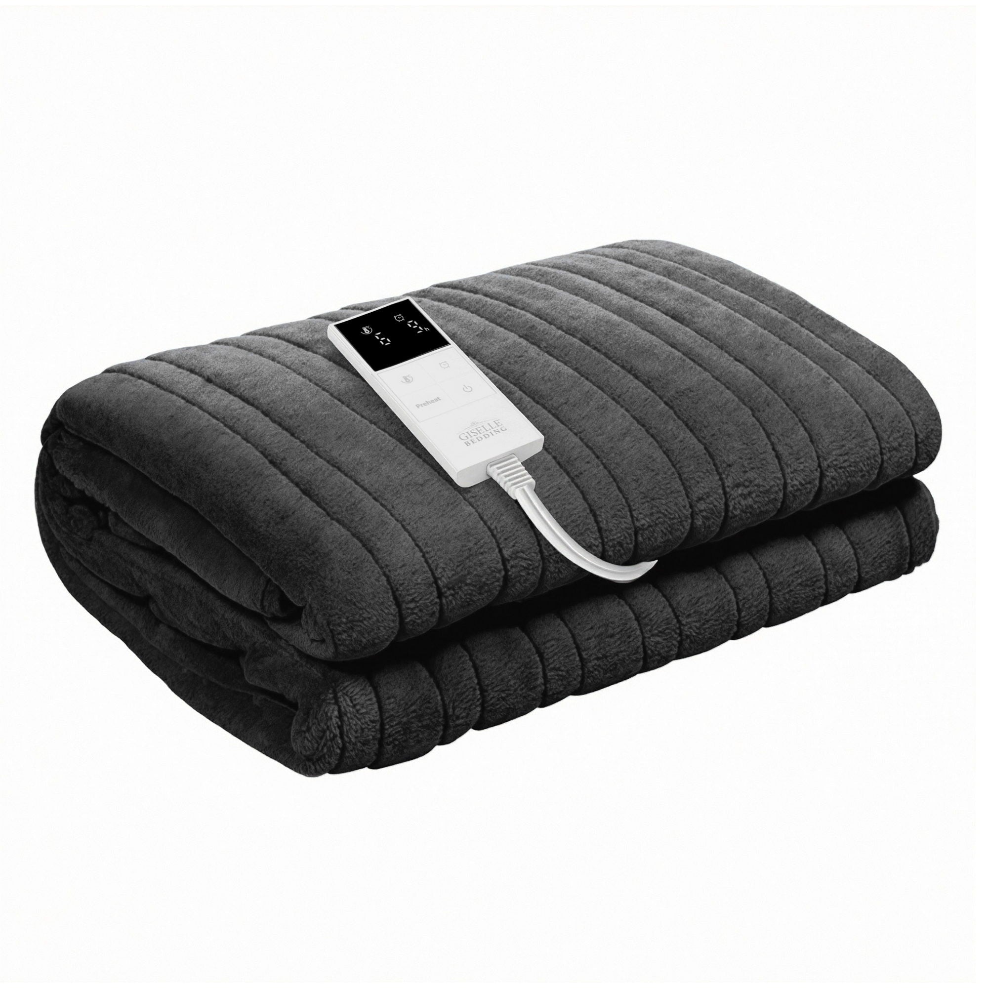Blankets & Throws: Giselle Electric Throw Rug Double Size 200x180cm Coral Fleece Heated Blanket Grey
