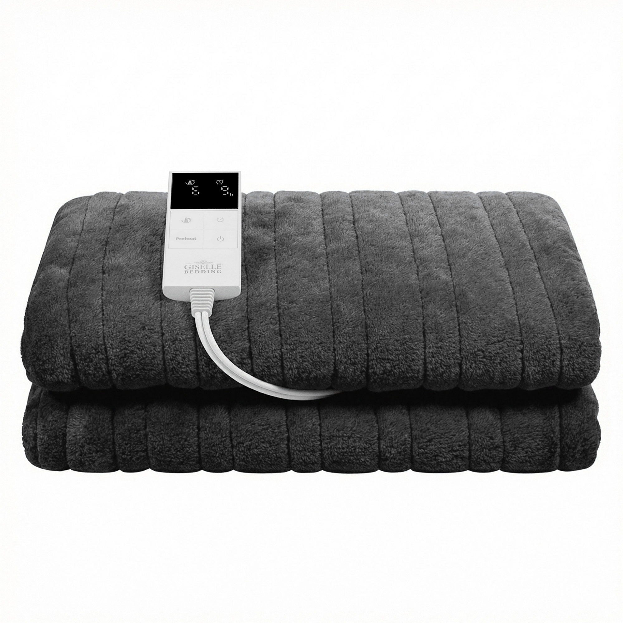 Blankets & Throws: Giselle Electric Throw Rug Double Size 200x180cm Coral Fleece Heated Blanket Grey