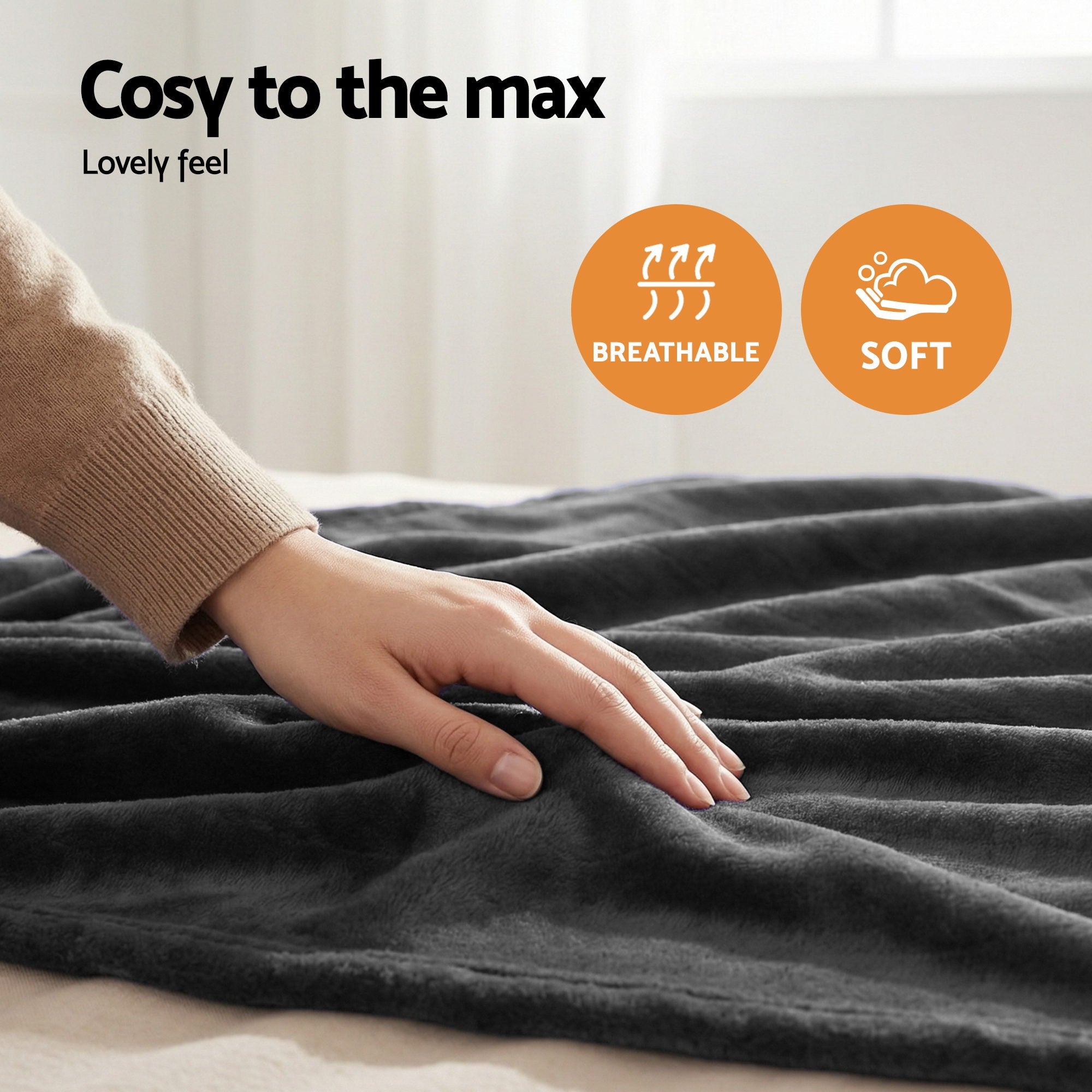 Blankets & Throws: Giselle Electric Throw Rug Double Size 200x180cm Coral Fleece Heated Blanket Grey