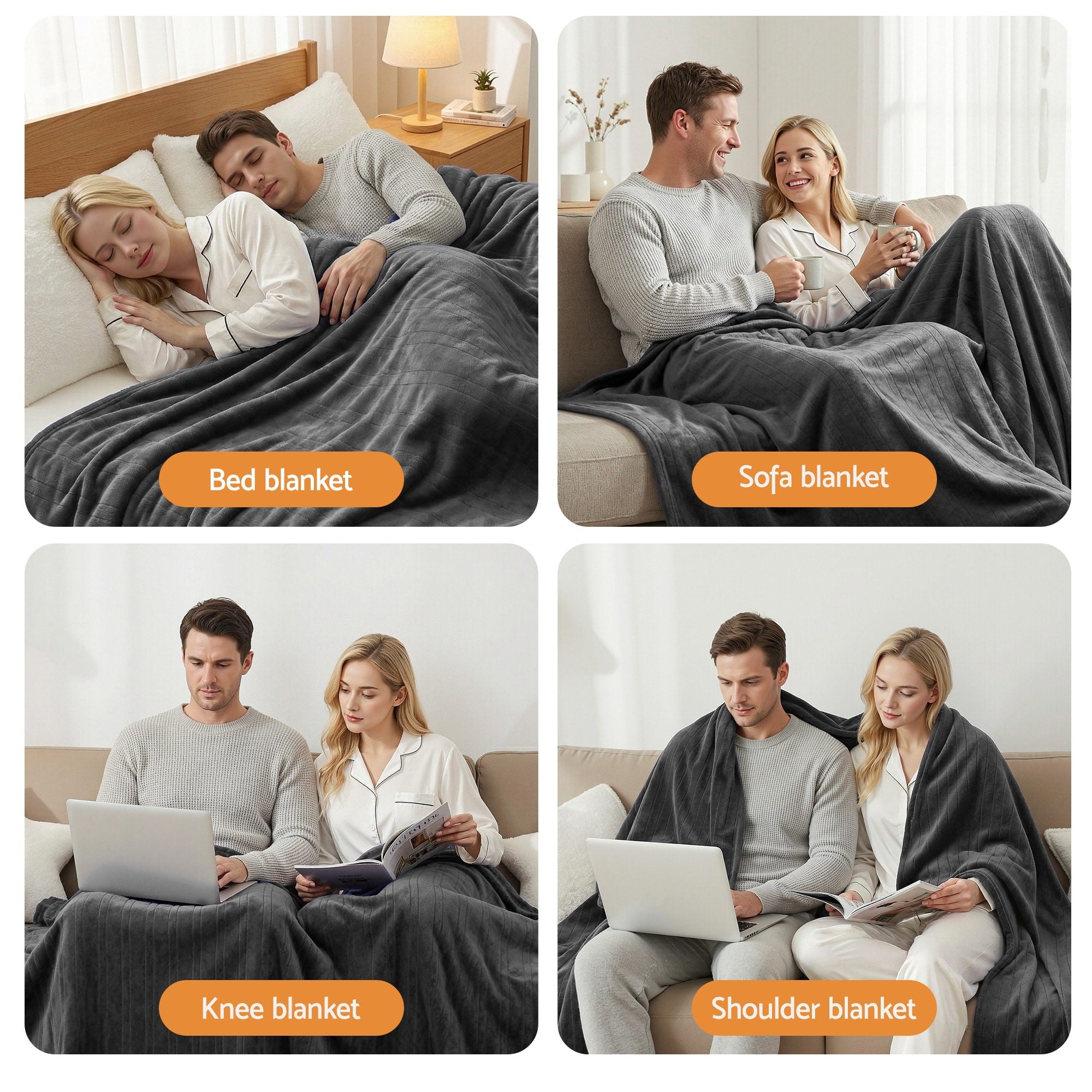 Blankets & Throws: Giselle Electric Throw Rug Double Size 200x180cm Coral Fleece Heated Blanket Grey
