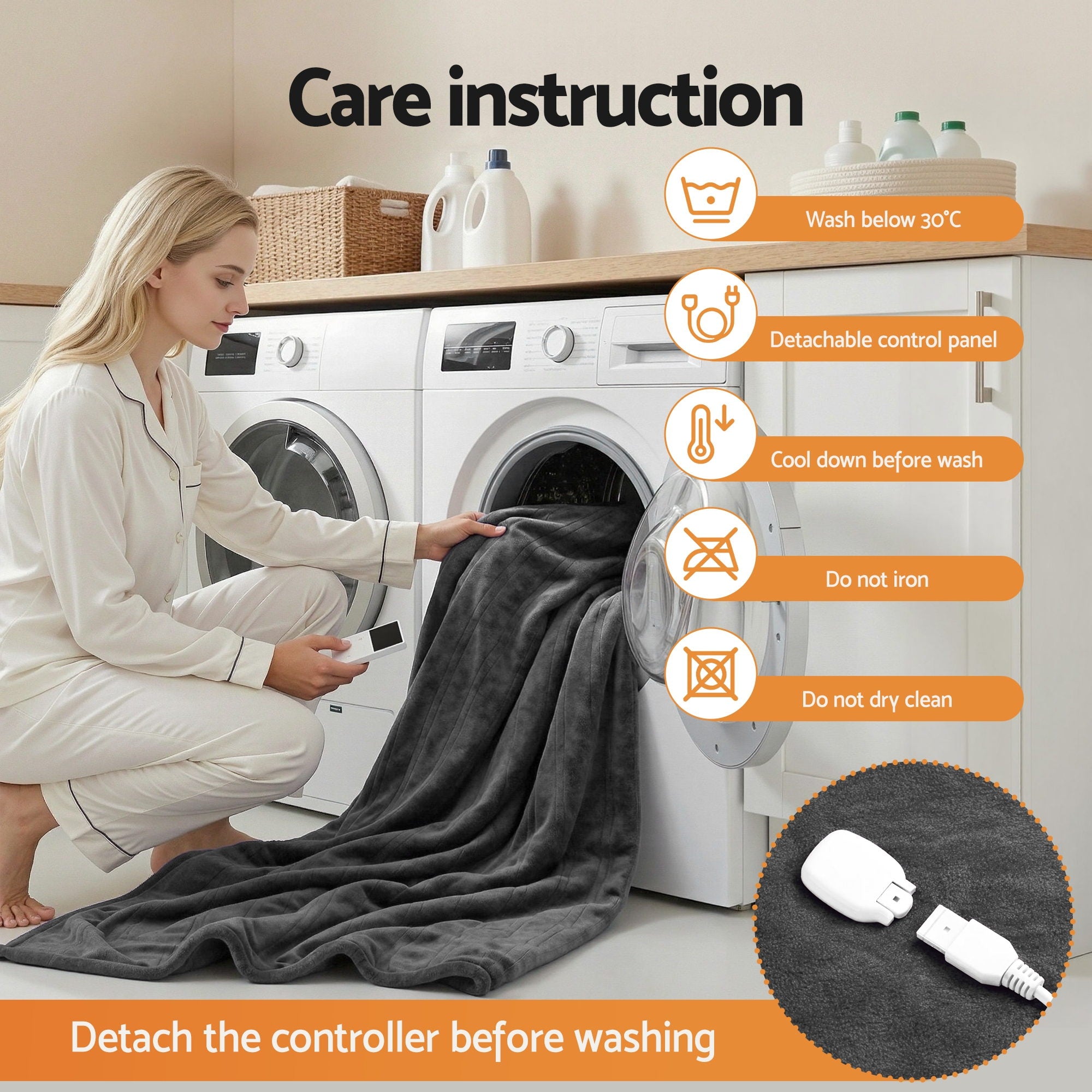 Blankets & Throws: Giselle Electric Throw Rug Double Size 200x180cm Coral Fleece Heated Blanket Grey
