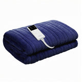 Blankets & Throws: Giselle Electric Throw Rug Double Size 200x180cm Coral Fleece Heated Blanket Navy Blue