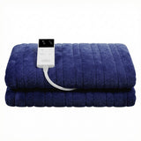 Blankets & Throws: Giselle Electric Throw Rug Double Size 200x180cm Coral Fleece Heated Blanket Navy Blue