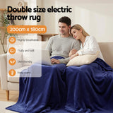 Blankets & Throws: Giselle Electric Throw Rug Double Size 200x180cm Coral Fleece Heated Blanket Navy Blue