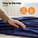 Blankets & Throws: Giselle Electric Throw Rug Double Size 200x180cm Coral Fleece Heated Blanket Navy Blue