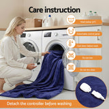 Blankets & Throws: Giselle Electric Throw Rug Double Size 200x180cm Coral Fleece Heated Blanket Navy Blue