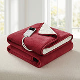 Blankets & Throws: Giselle Electric Throw Rug Dual Side Fleece Flannel Heated Blanket Burgundy