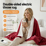 Blankets & Throws: Giselle Electric Throw Rug Dual Side Fleece Flannel Heated Blanket Burgundy