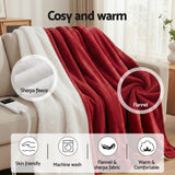 Blankets & Throws: Giselle Electric Throw Rug Dual Side Fleece Flannel Heated Blanket Burgundy