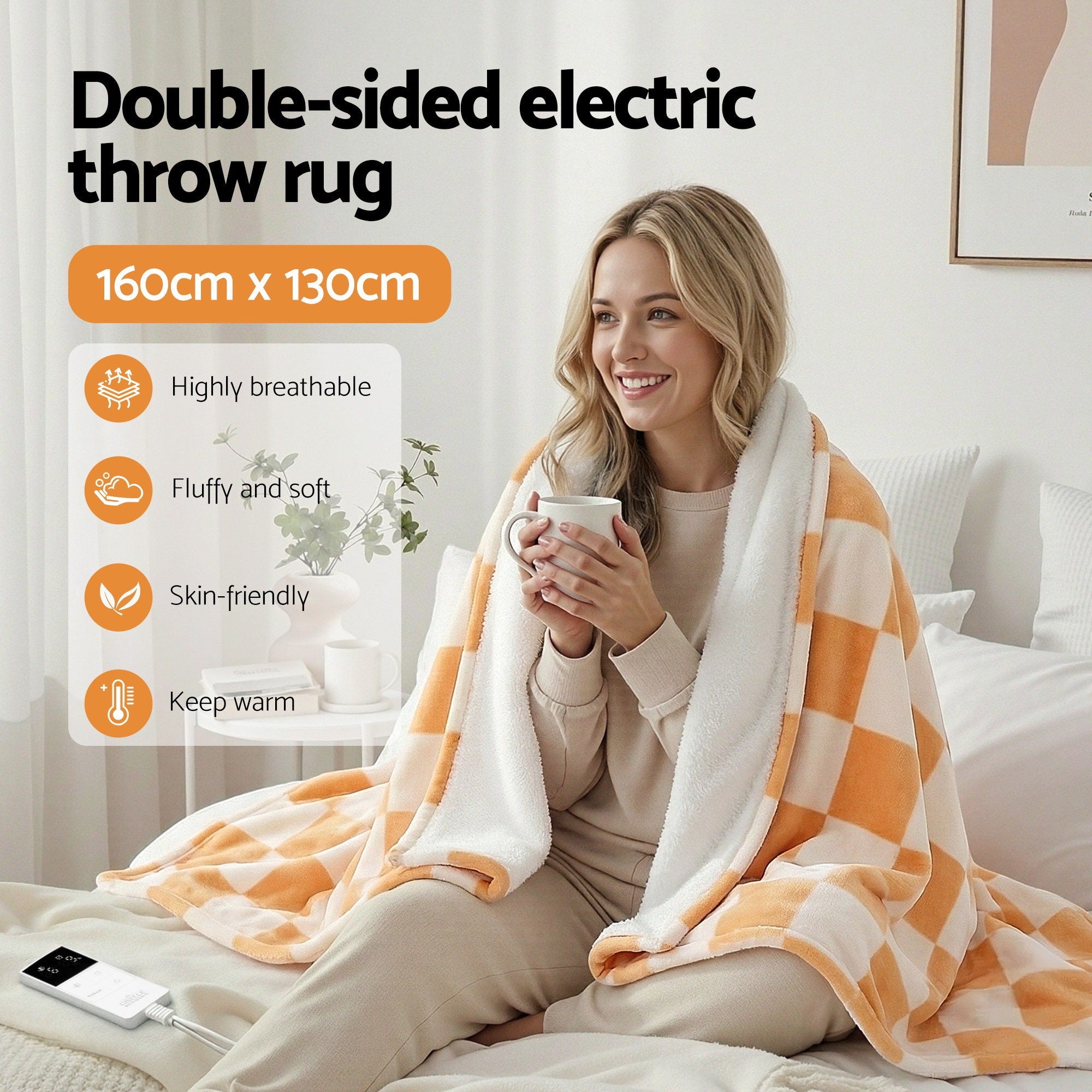 Blankets & Throws: Giselle Electric Throw Rug Dual Side Fleece Flannel Heated Blanket Yellow