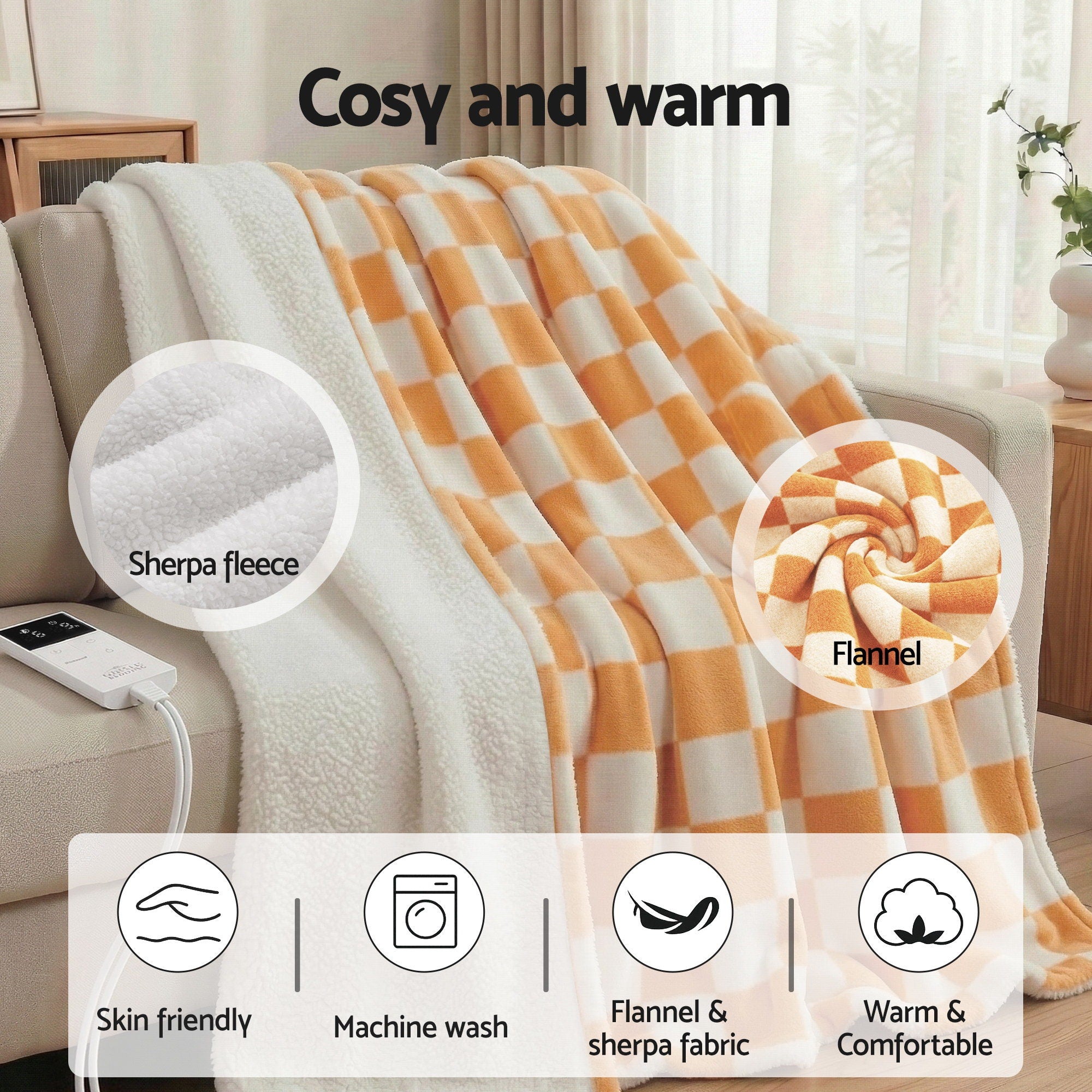 Blankets & Throws: Giselle Electric Throw Rug Dual Side Fleece Flannel Heated Blanket Yellow
