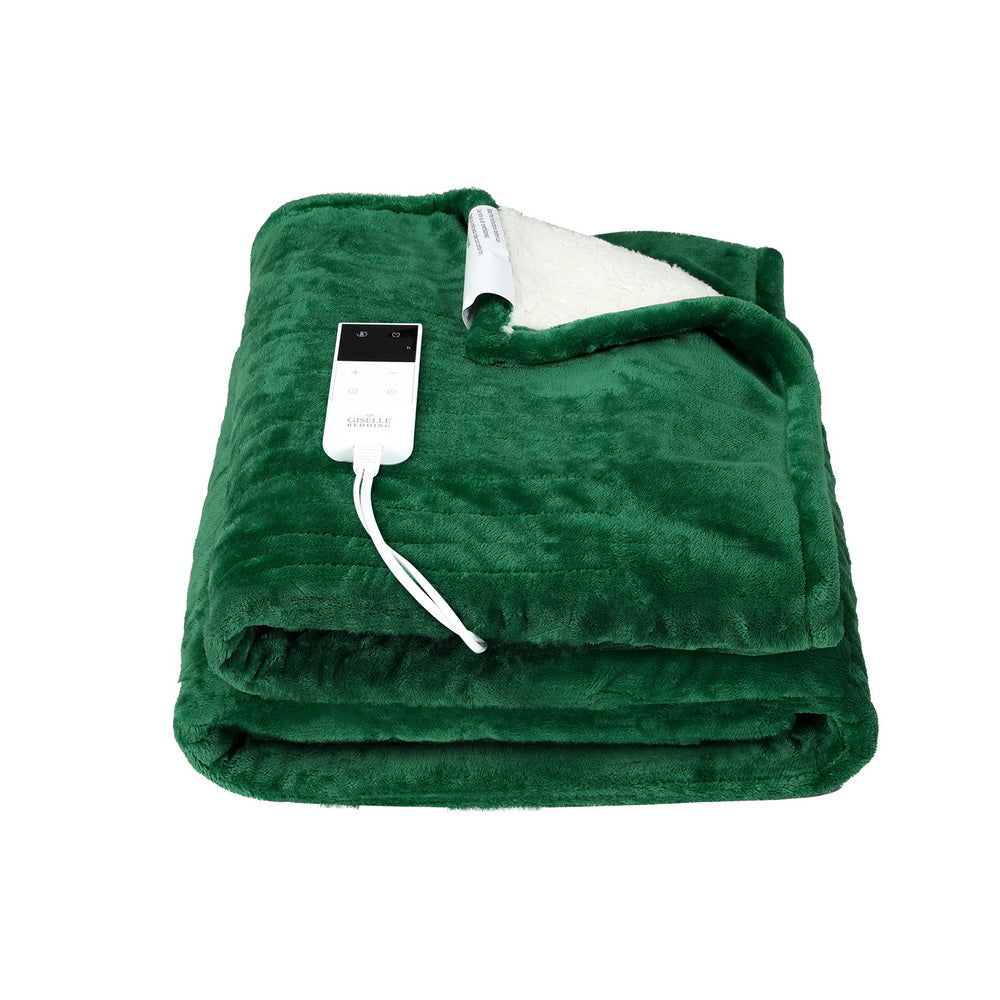 Blankets & Throws: Giselle Electric Throw Rug Heated Blanket Double Sided Green