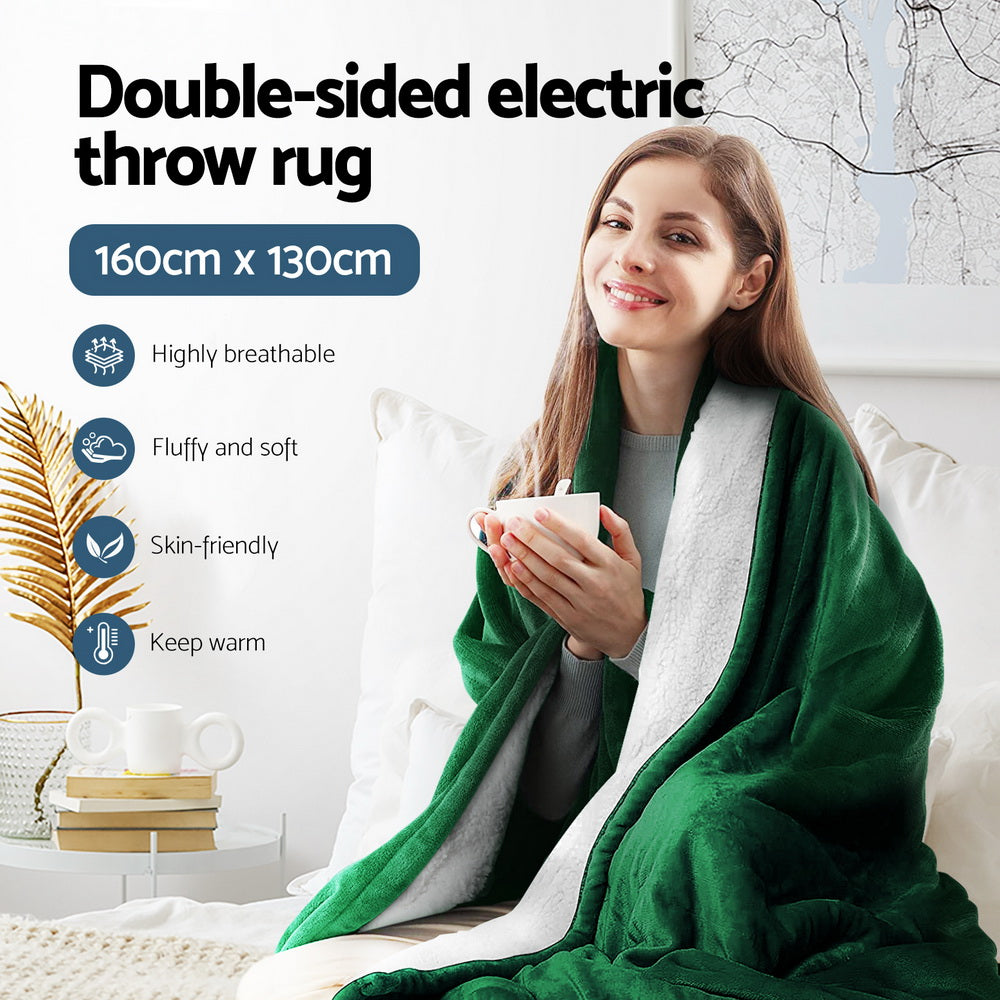 Blankets & Throws: Giselle Electric Throw Rug Heated Blanket Double Sided Green