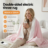 Blankets & Throws: Giselle Electric Throw Rug Dual Side Fleece Flannel Heated Blanket Pink