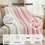 Blankets & Throws: Giselle Electric Throw Rug Dual Side Fleece Flannel Heated Blanket Pink