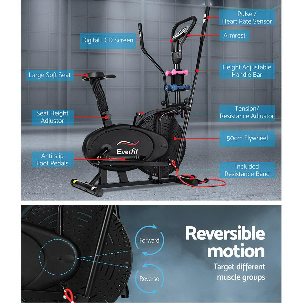 Exercise Bikes: Everfit Exercise Bike 6 in 1 Elliptical Cross Trainer Home Gym Indoor Cardio