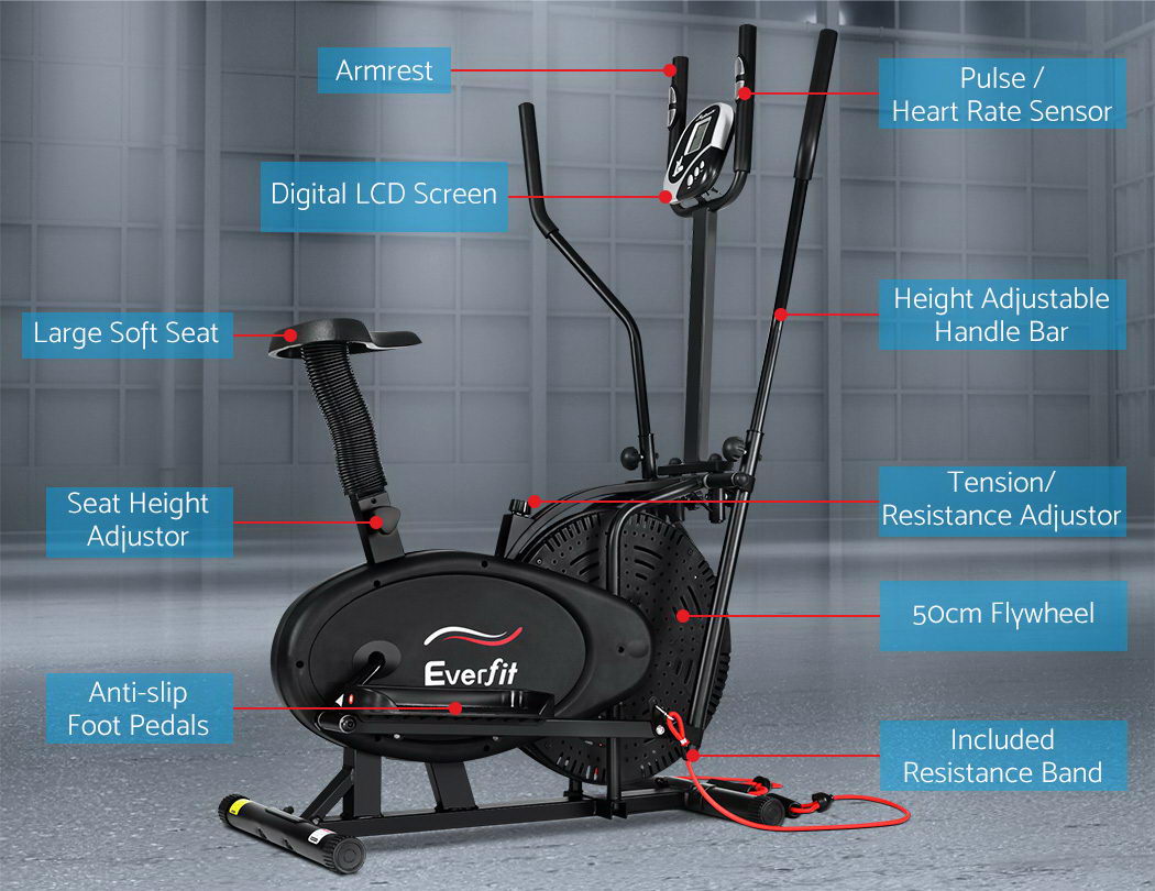 Exercise Bikes: Everfit Exercise Bike 5 in 1 Elliptical Cross Trainer Home Gym Indoor Cardio
