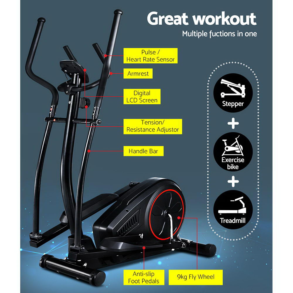 Exercise Bikes: Everfit Exercise Bike Elliptical Cross Trainer Home Gym Fitness Machine LCD