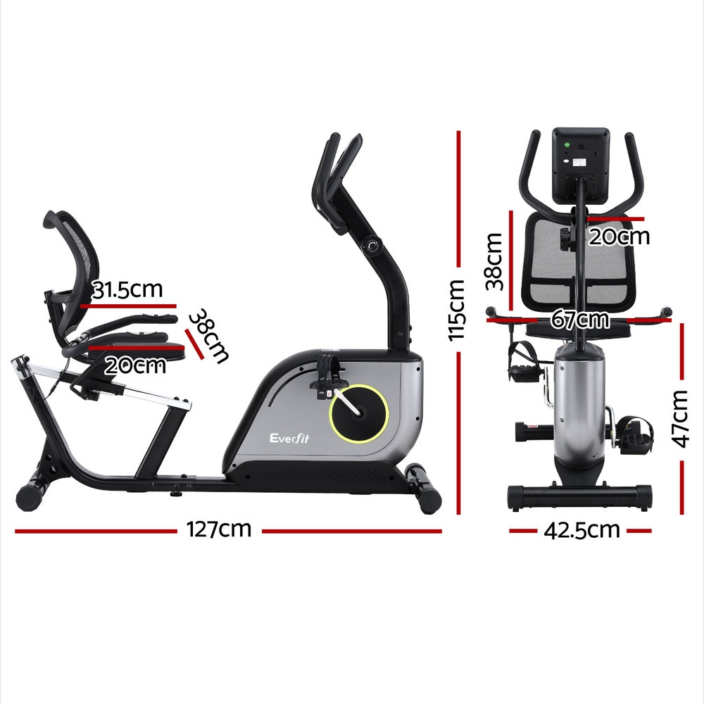 Exercise Bikes: Everfit Recumbent Exercise Bike Magnetic Cycling Mesh Chair 120kg Loading