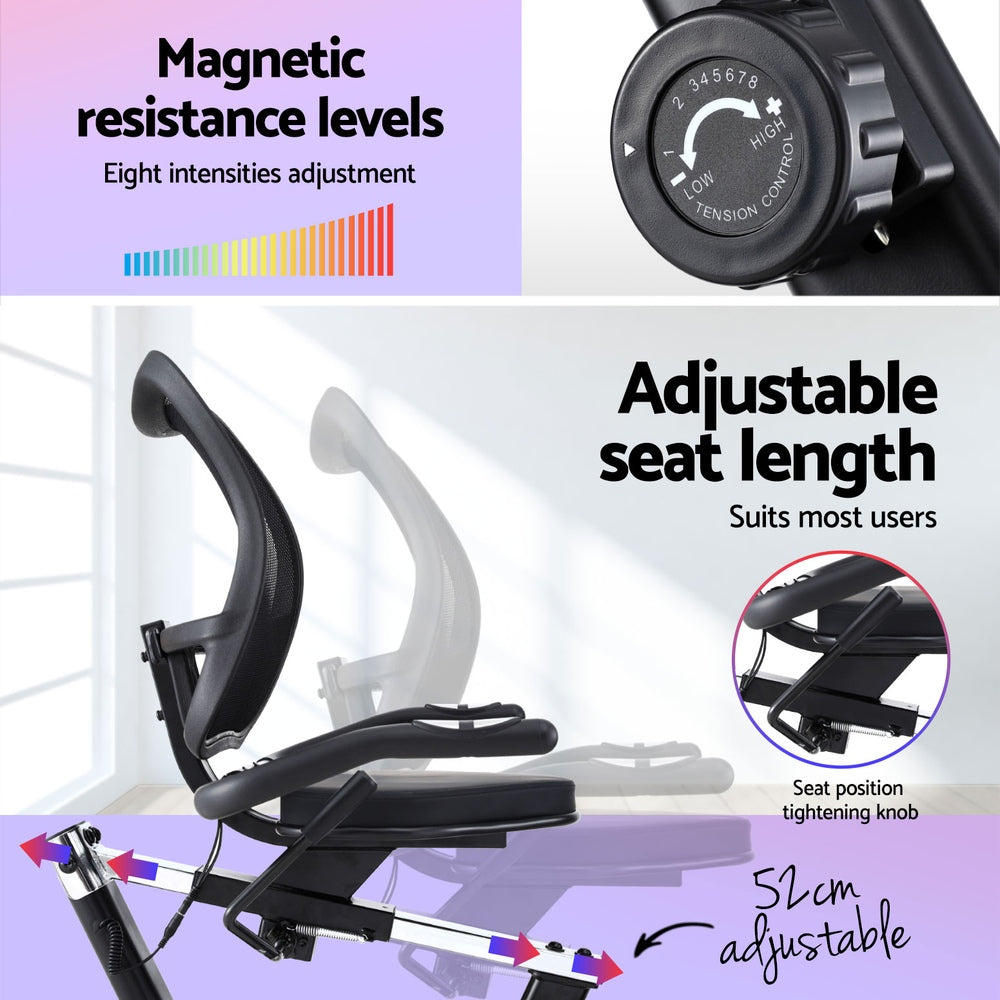 Exercise Bikes: Everfit Recumbent Exercise Bike Magnetic Cycling Mesh Chair 120kg Loading