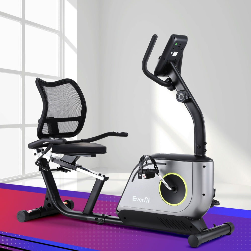Exercise Bikes: Everfit Recumbent Exercise Bike Magnetic Cycling Mesh Chair 120kg Loading