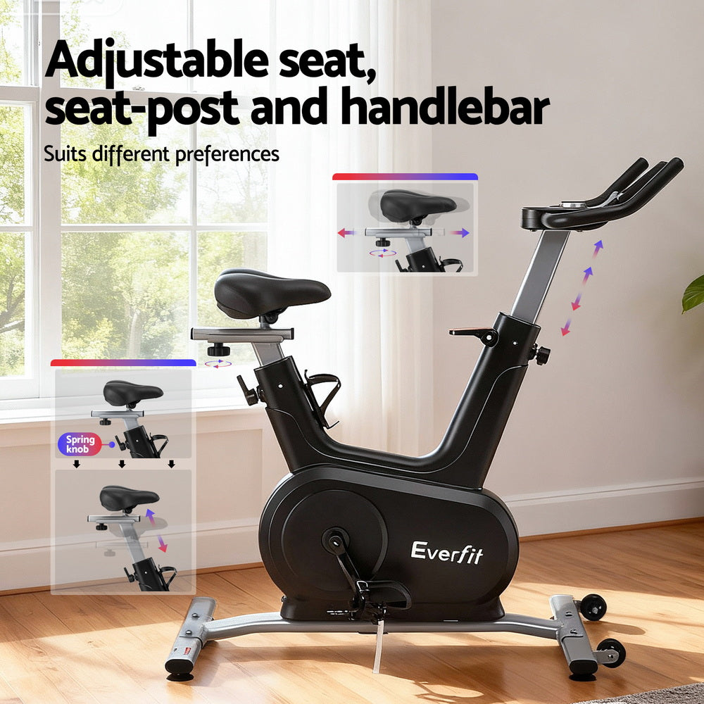 Exercise Bikes: Everfit Exercise Bike Spin Bike Electromagnetic Smart Home Fitness 24-Level Resistance 120kg Bluetooth
