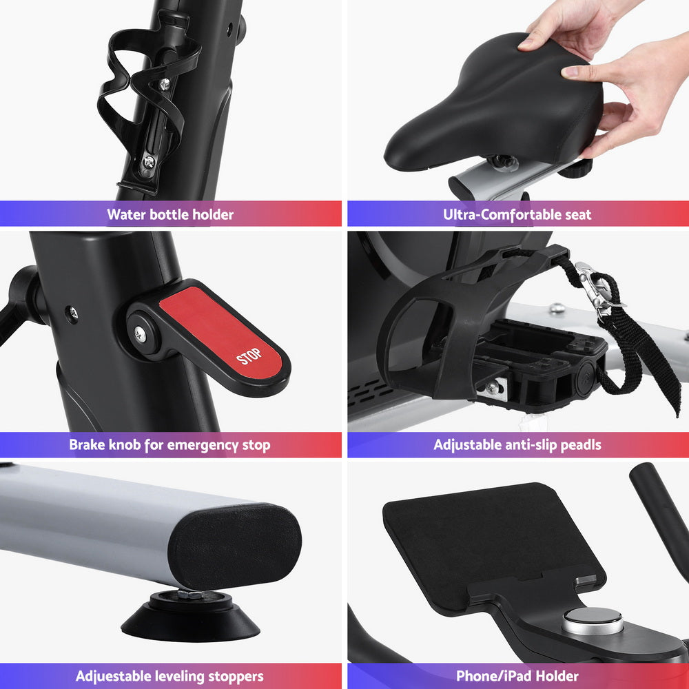 Exercise Bikes: Everfit Exercise Bike Spin Bike Electromagnetic Smart Home Fitness 24-Level Resistance 120kg Bluetooth