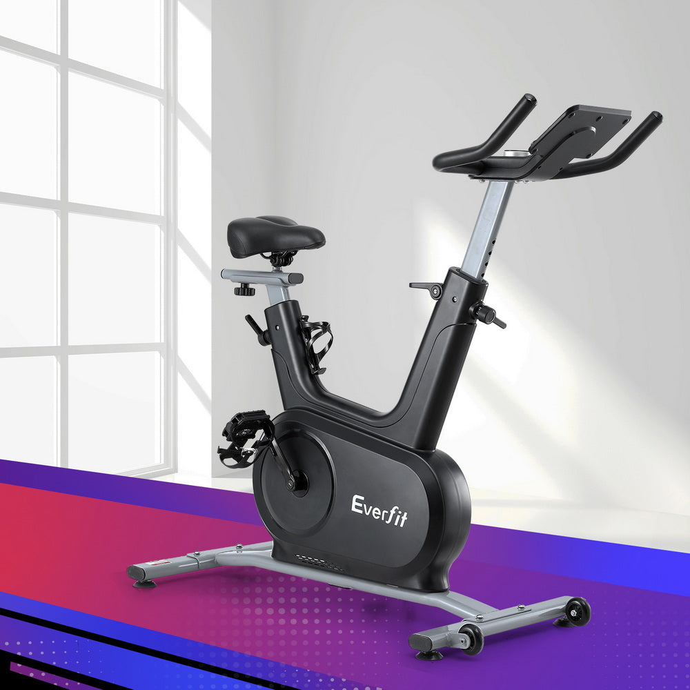 Exercise Bikes: Everfit Exercise Bike Spin Bike Electromagnetic Smart Home Fitness 24-Level Resistance 120kg Bluetooth