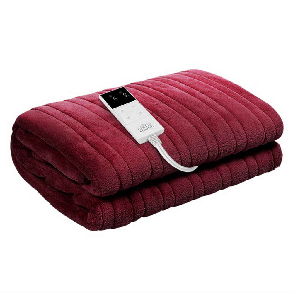Blankets & Throws: Giselle Electric Throw Rug Heated Blanket Fleece Red