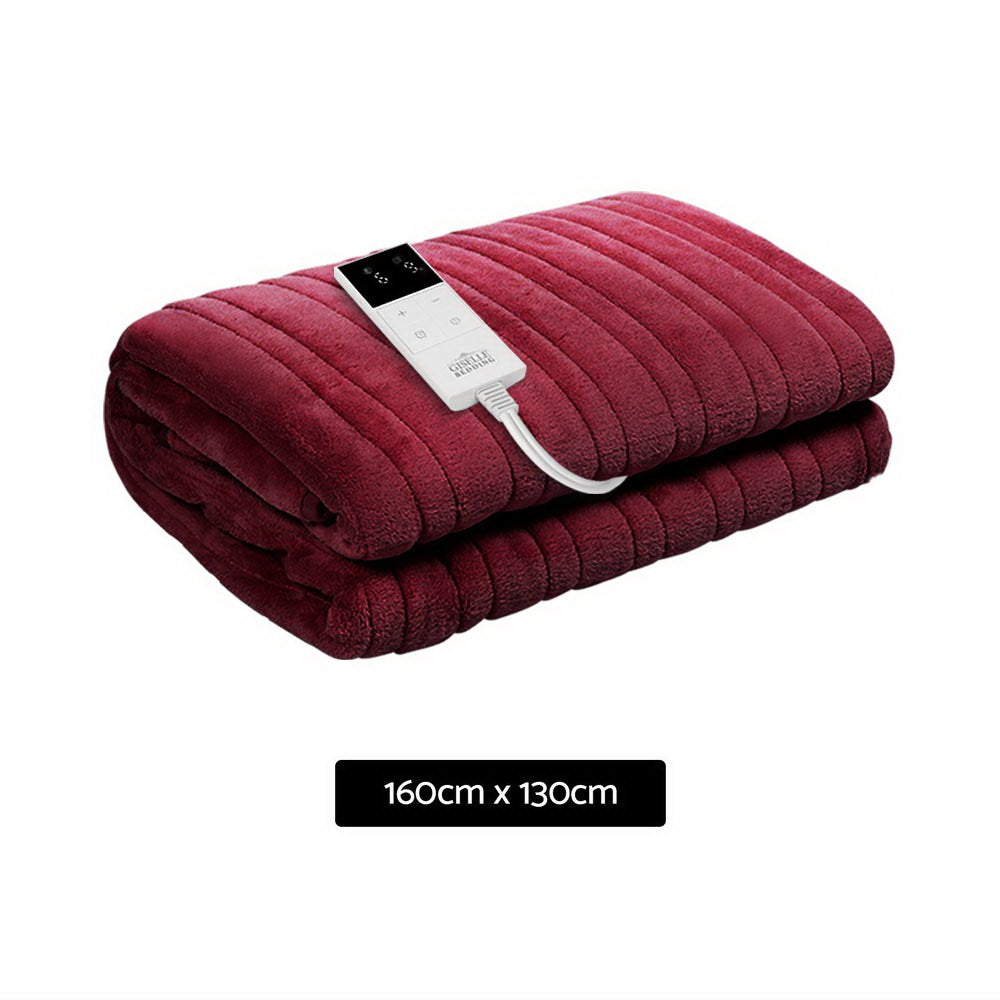 Blankets & Throws: Giselle Electric Throw Rug Heated Blanket Fleece Red
