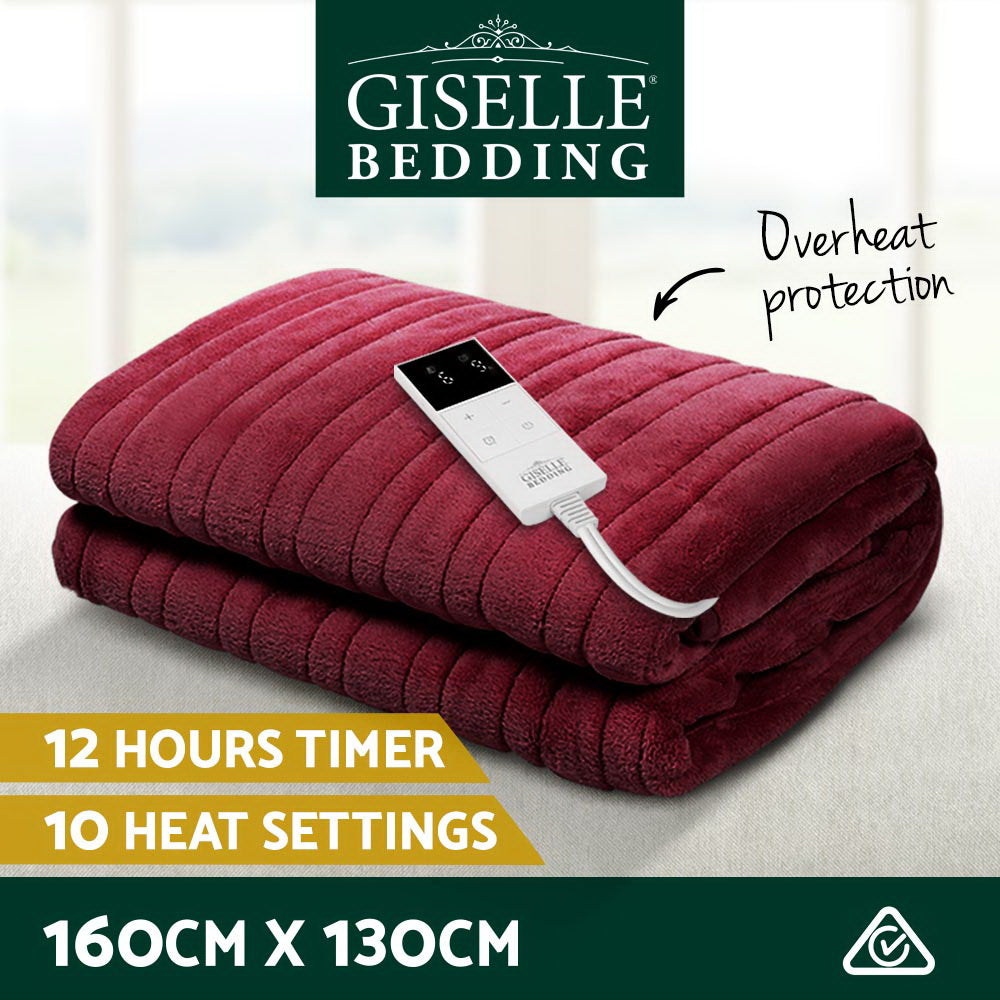 Blankets & Throws: Giselle Electric Throw Rug Heated Blanket Fleece Red