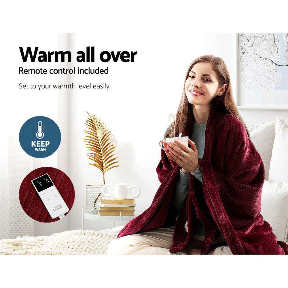Blankets & Throws: Giselle Electric Throw Rug Heated Blanket Fleece Red