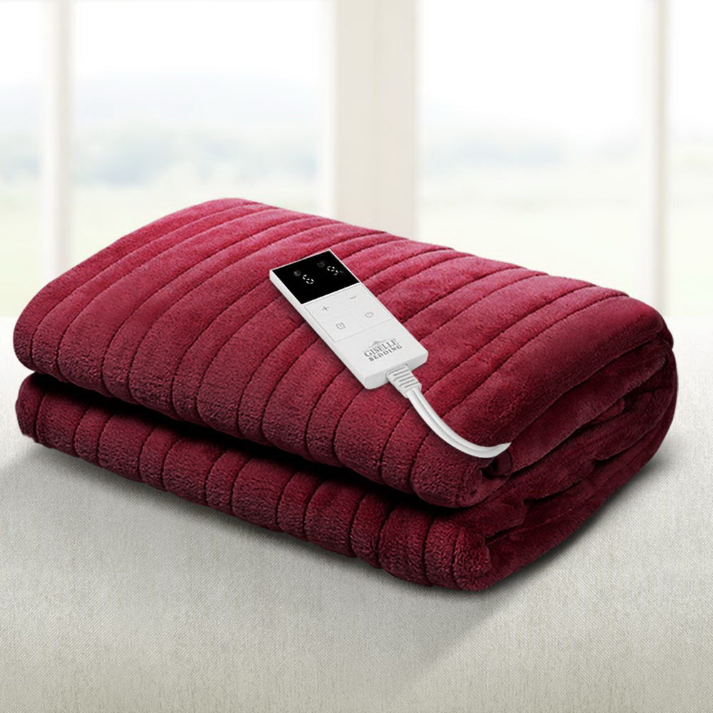 Blankets & Throws: Giselle Electric Throw Rug Heated Blanket Fleece Red