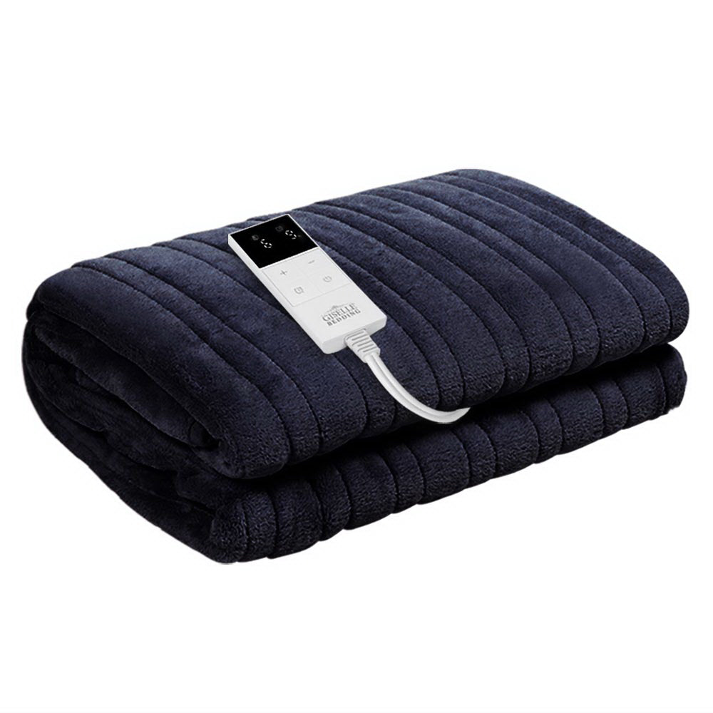Blankets & Throws: Giselle Bedding Heated Electric Throw Rug Fleece Sunggle Blanket Washable Charcoal
