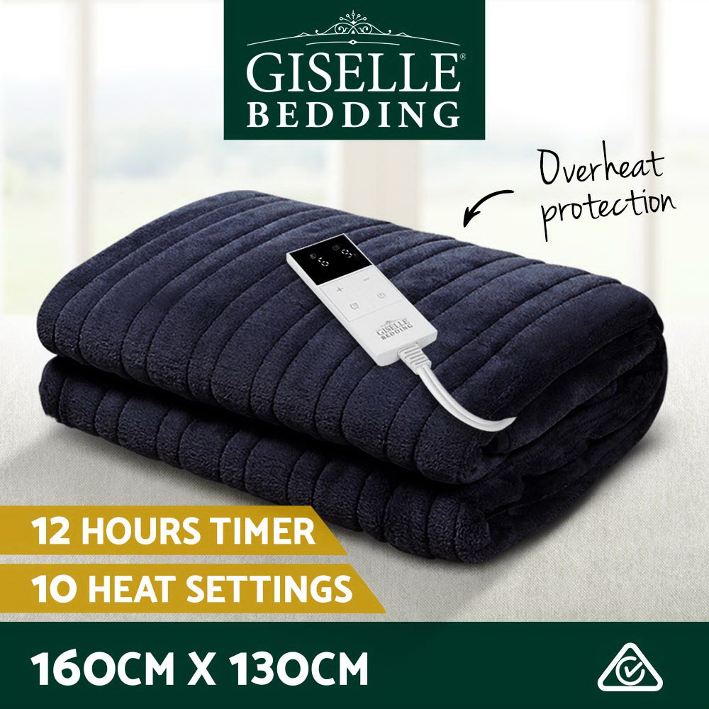 Blankets & Throws: Giselle Bedding Heated Electric Throw Rug Fleece Sunggle Blanket Washable Charcoal