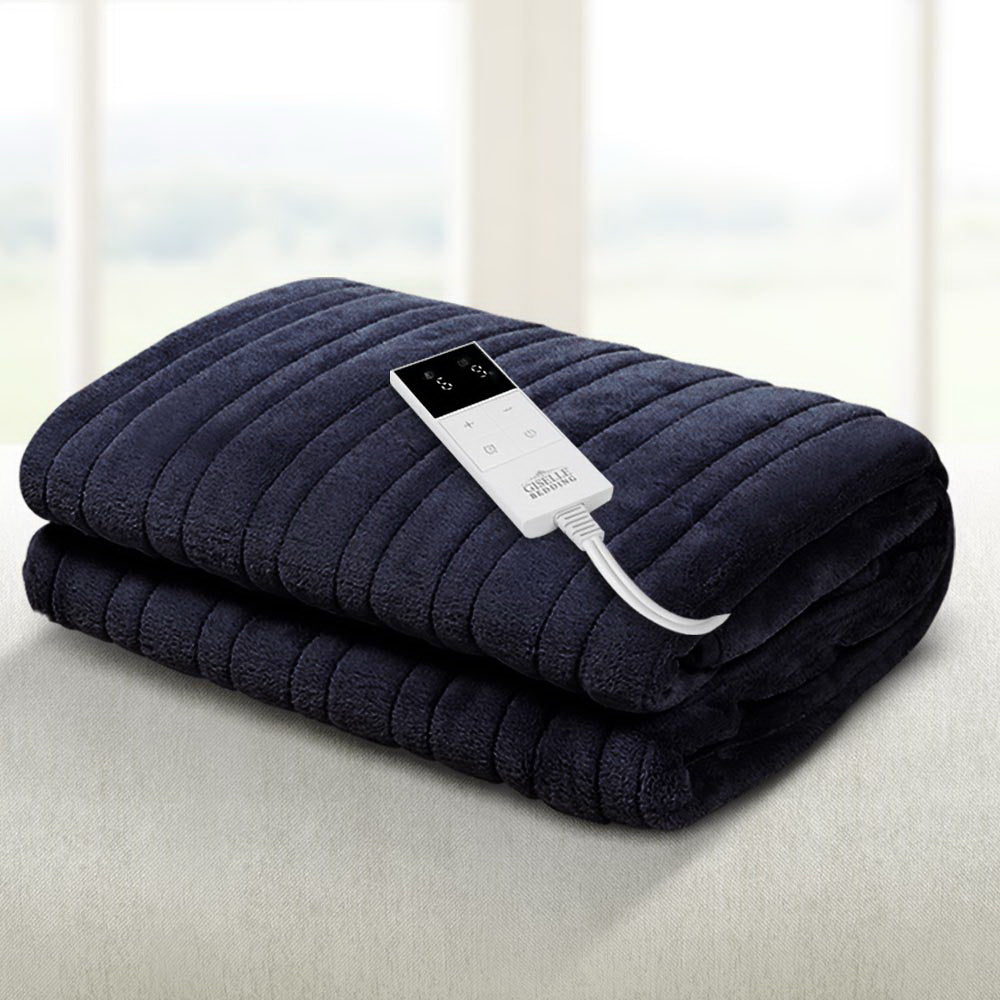 Blankets & Throws: Giselle Bedding Heated Electric Throw Rug Fleece Sunggle Blanket Washable Charcoal