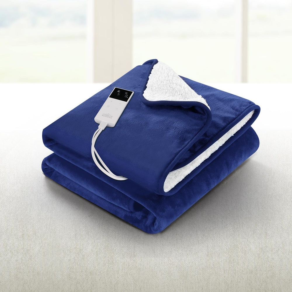 Blankets & Throws: Giselle Electric Throw Rug Heated Blanket Washable Snuggle Flannel Winter Navy