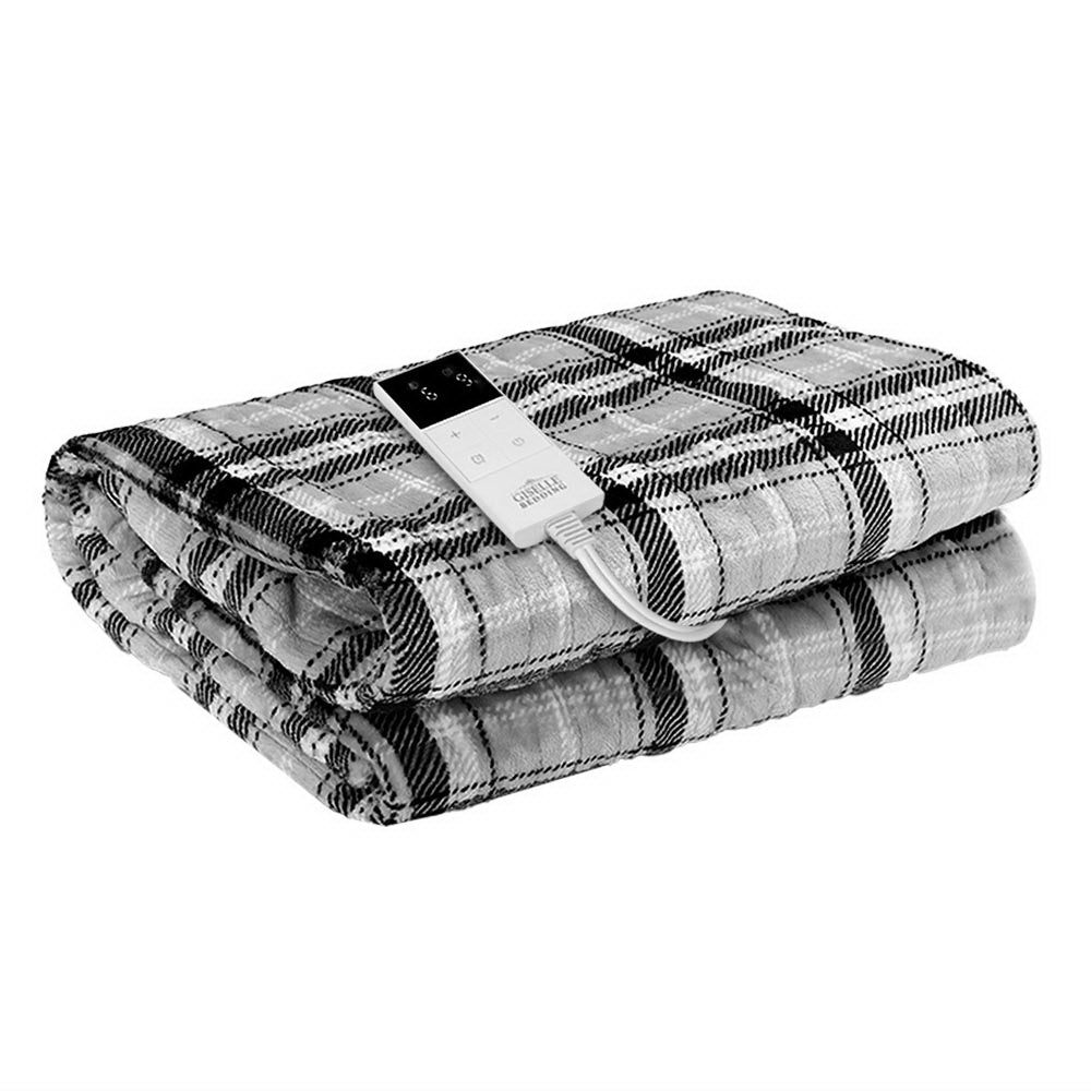 Blankets & Throws: Giselle Bedding Electric Throw Rug Flannel Snuggle Blanket Washable Heated Grey and White Checkered