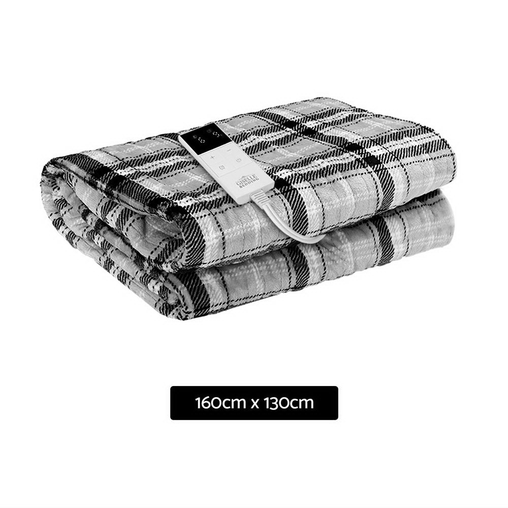 Blankets & Throws: Giselle Bedding Electric Throw Rug Flannel Snuggle Blanket Washable Heated Grey and White Checkered